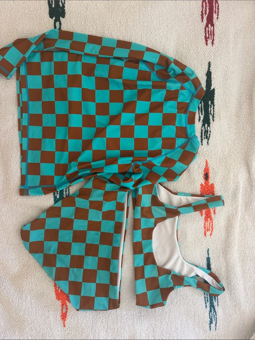 SEAESTA SURF Swim Checkered Bikini Set with Long-sleeve Rashguard